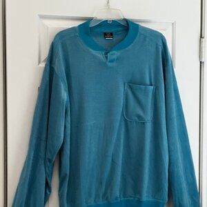 Vintage Haband Pullover Shirt Long Sleeve Blue Textured Velour Top 84890 Mens L